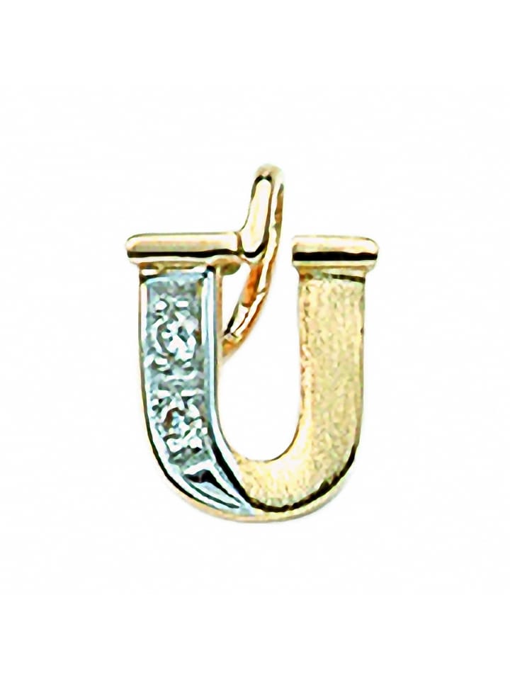 Damen & Herren 585 Gold Buchstabenanhänger U mit Diamant in gold