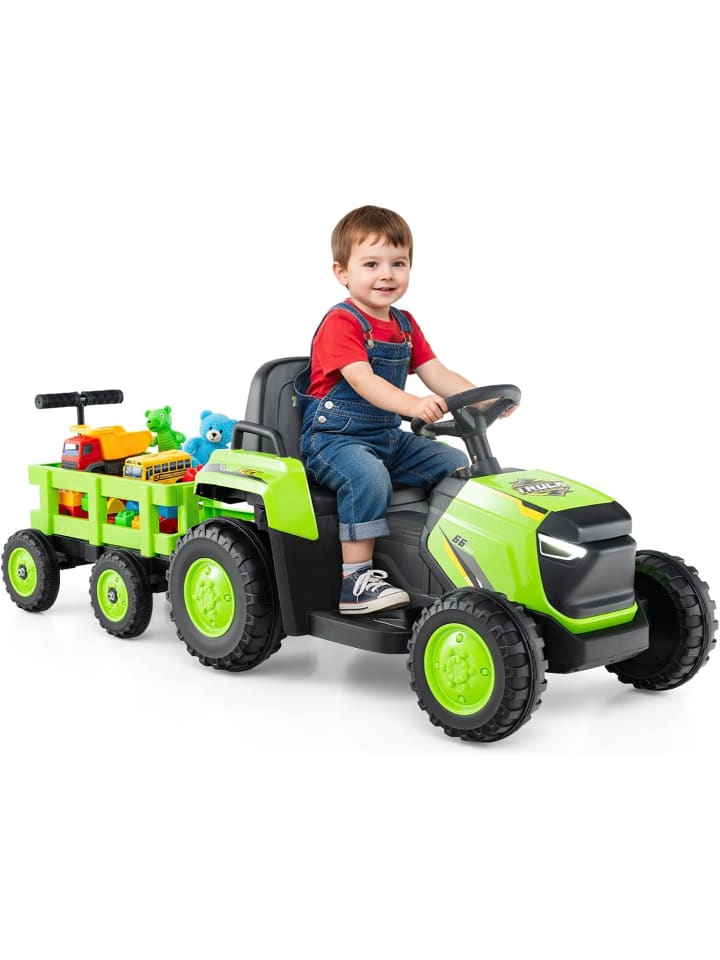 12V Elektro Traktor mit Anhänger in Hellgrün