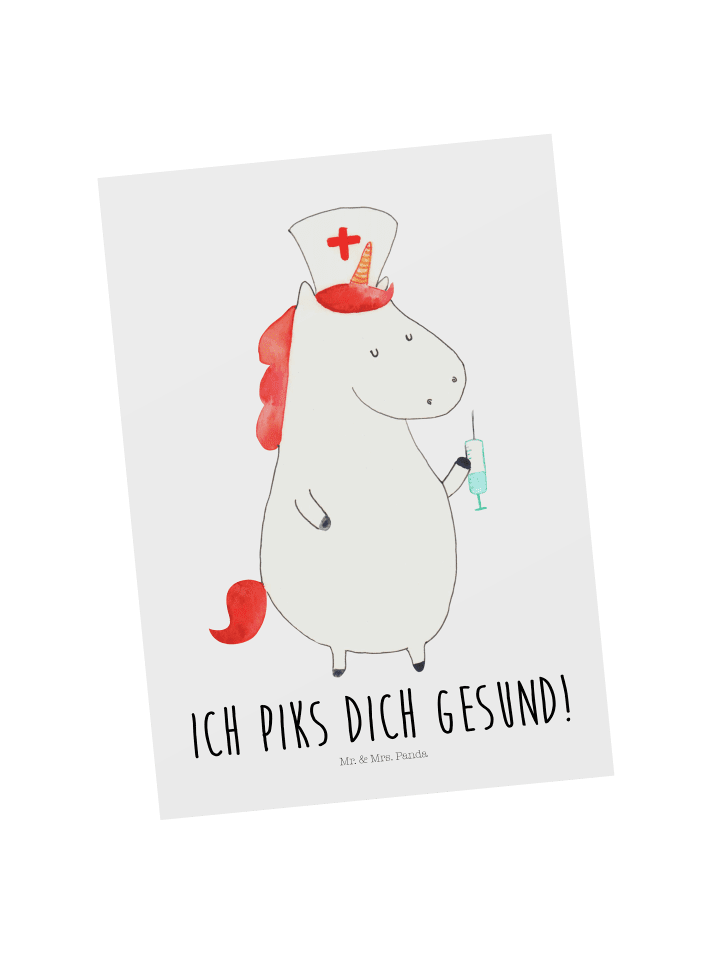Postkarte Einhorn Krankenschwester mit Spruch in Weiß