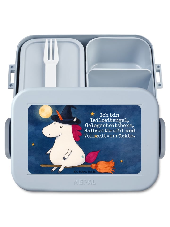 Snackbox Einhorn Hexe Design mit Spruch in Blau Pastell