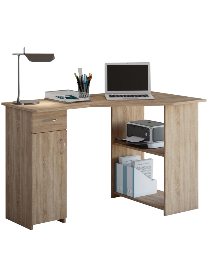Holz Eckschreibtisch Schreibtisch Bürotisch Linzia in Sonoma-Eiche (Sägerau)