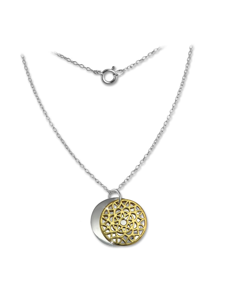 925 Silber vergoldet (Rosegold 585) Damen SilberDream Kette Plakette ca. 45cm