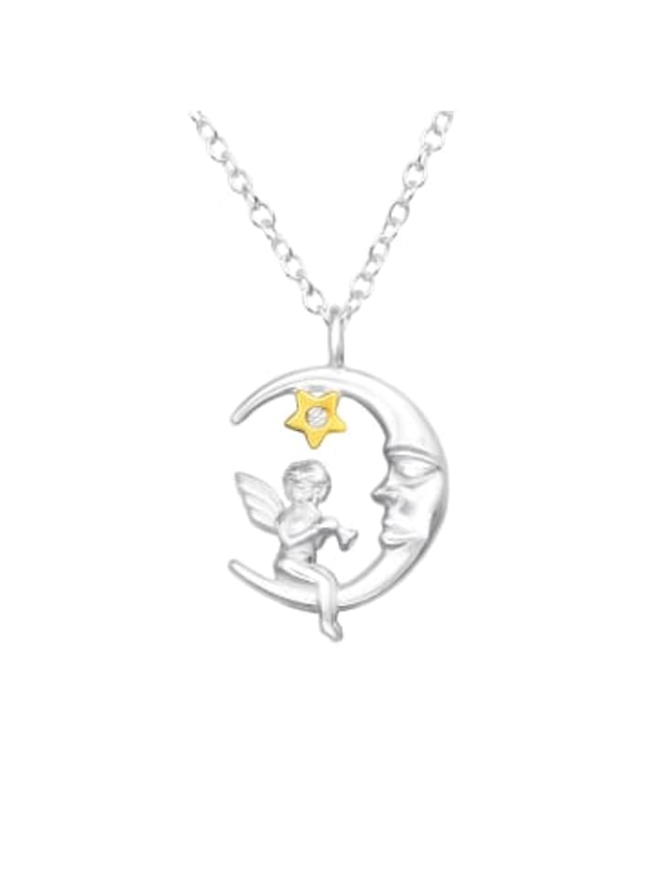 Kette mit Anhänger ENGEL auf Mond in 925 Sterling Silber, 2-tlg. in silber