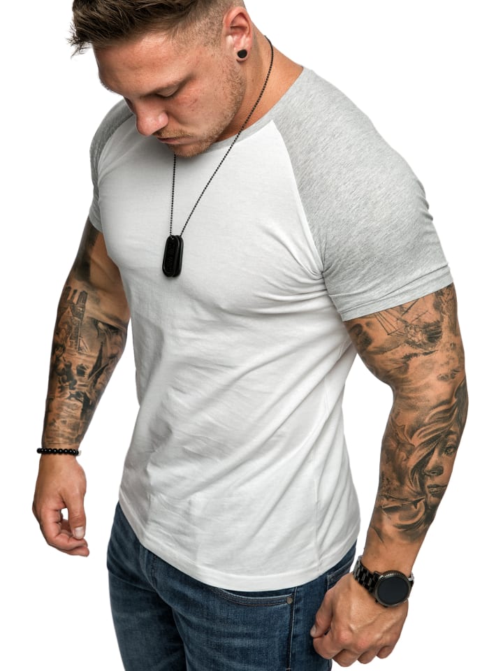 Basic Raglan T-Shirt mit Rundhalsausschnitt SALEM in Weiß/Grau