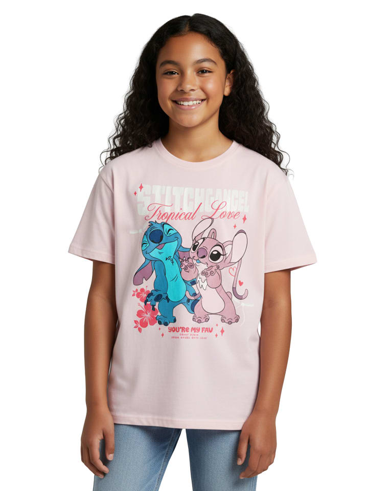 Disney Lilo & Stitch T-Shirt Tropical Love Oberteil Shirt kurzärmlig in rosa