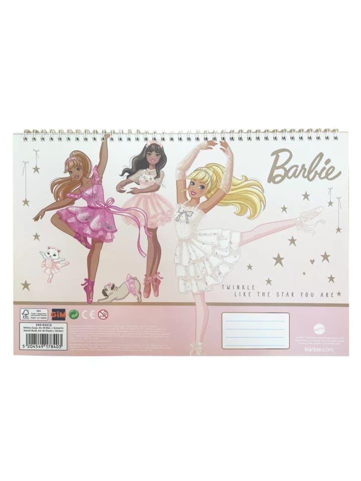 Barbie Ballerina A/4 Spiral-Skizzenheft mit 40 Blatt und Aufklebern