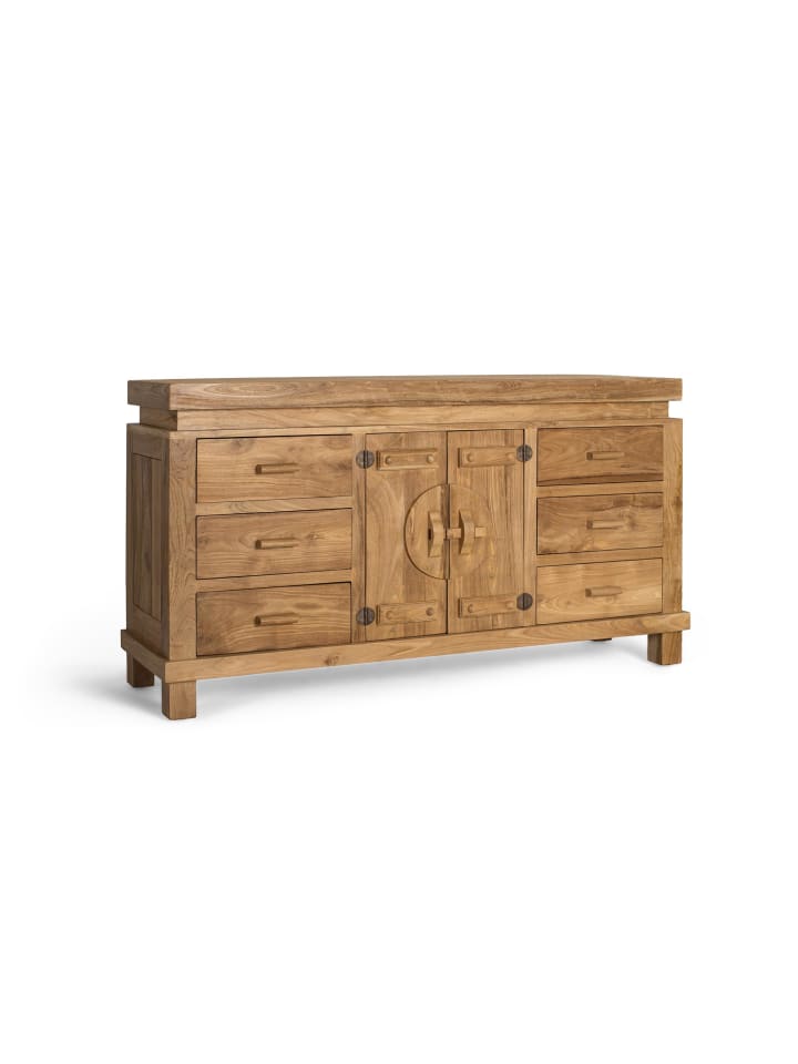 Sideboard aus massivem Teakholz mit 2 Türen und 6 Schubladen