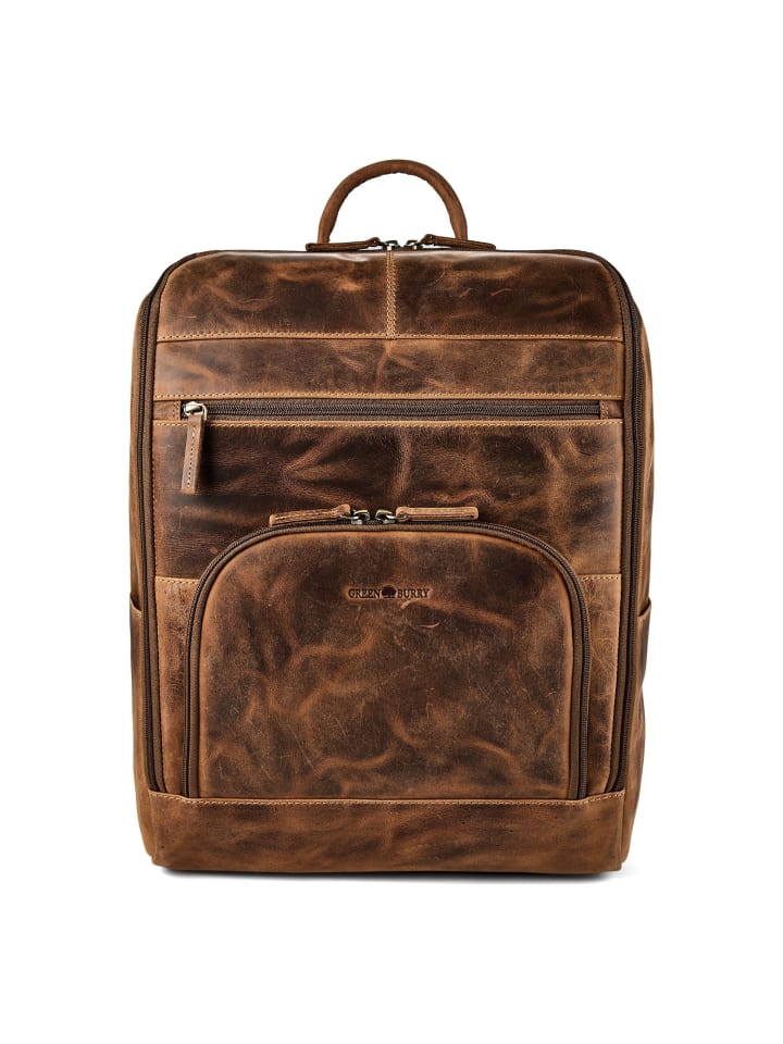 Vintage Business-Rucksack Leder 36.5 cm Laptopfach braun