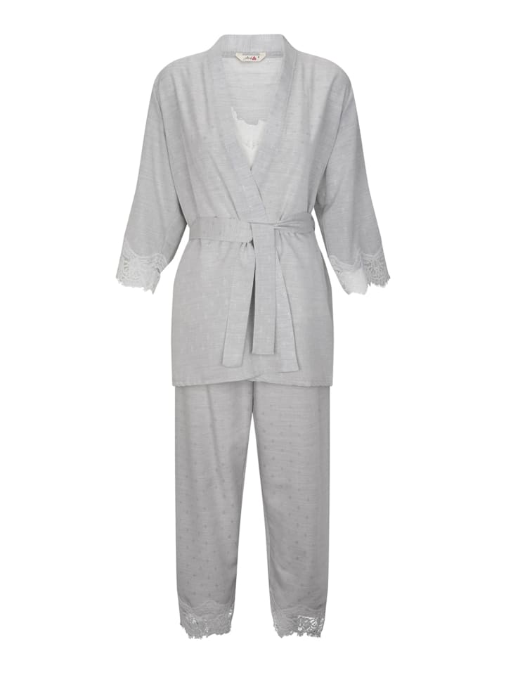 Sleepwear-Set Gown, Camisole & Pants Emily in grey