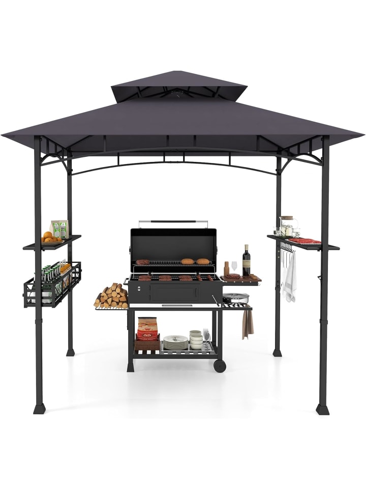 Grillpavillon mit Doppeldach 242 x 153 x 250 cm in Anthrazit