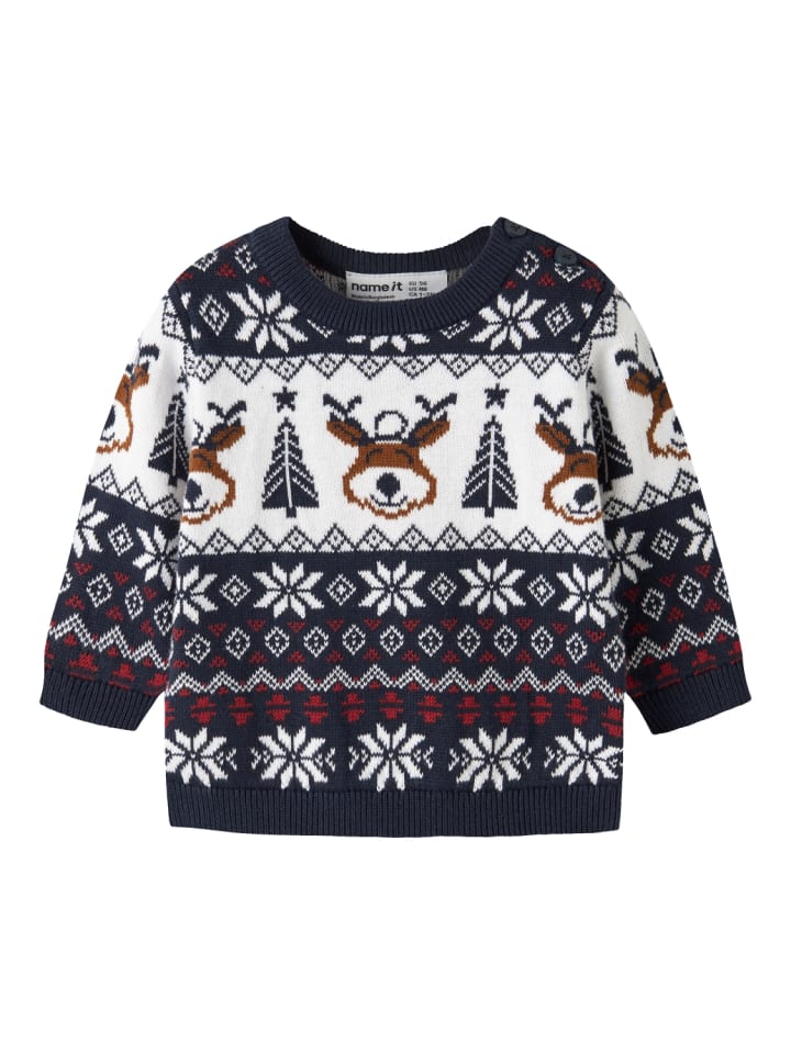 Strickpullover Jacquard Nbnrismas in navy blazer