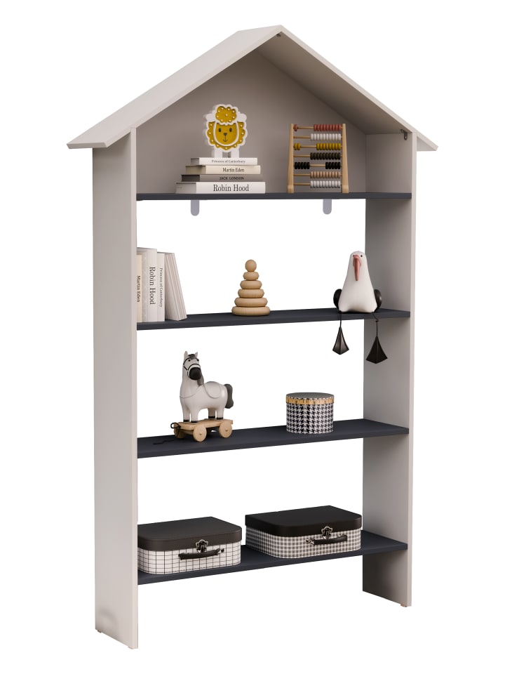Holz Kinderregal Bücherregal Haus Regal Italu in Weiß / Anthrazit