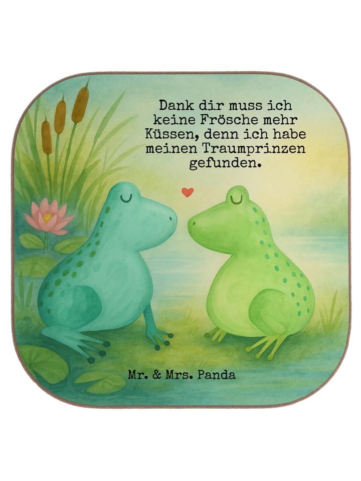 Glas-Untersetzer Frosch Liebe Design mit Spruch in Weiß