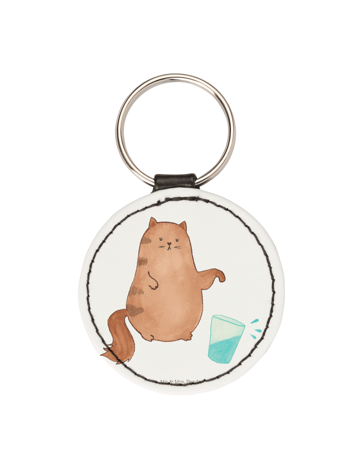 Schlüsselanhänger Katze Wasserglas ohne Spruch in Weiß
