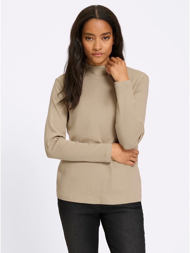 Stehkragen-Shirt in beige