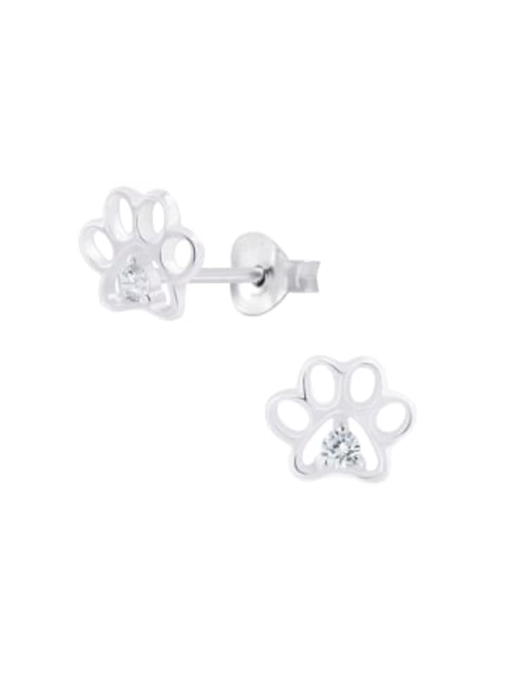 Ohrringe, Ohrstecker PFOTE mit Zirkonia in 925 Sterling Silber, 2-tlg.