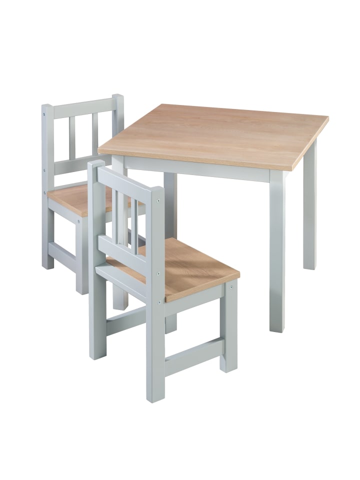Sitzgruppe 'Woody', Tisch & 2 Stühle, Holzdekor & Taupe