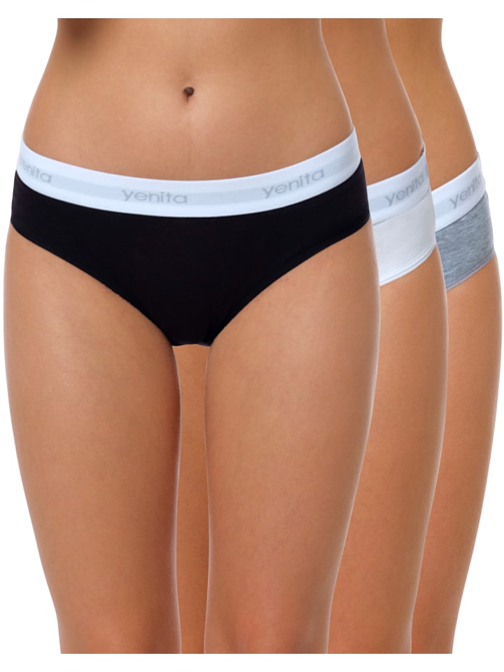 Bikinislips (3er Set) Modern-Sports-Collection in schwarz-grau-weiss