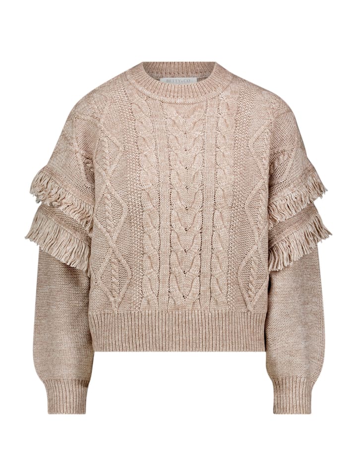 Strickpullover mit Fransen in Taupe Melange