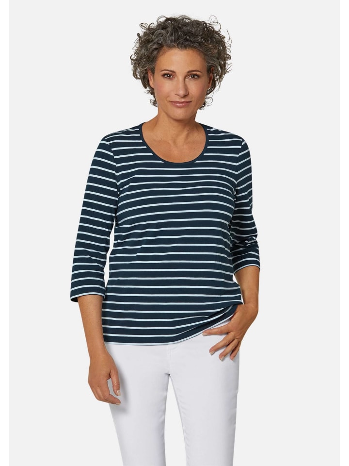 Kurzgröße: Jerseyshirt mit Rundhals in marine / weiß / geringelt