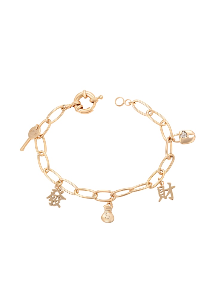 Women Chain Link Bracelet With Charms in Rose Gold