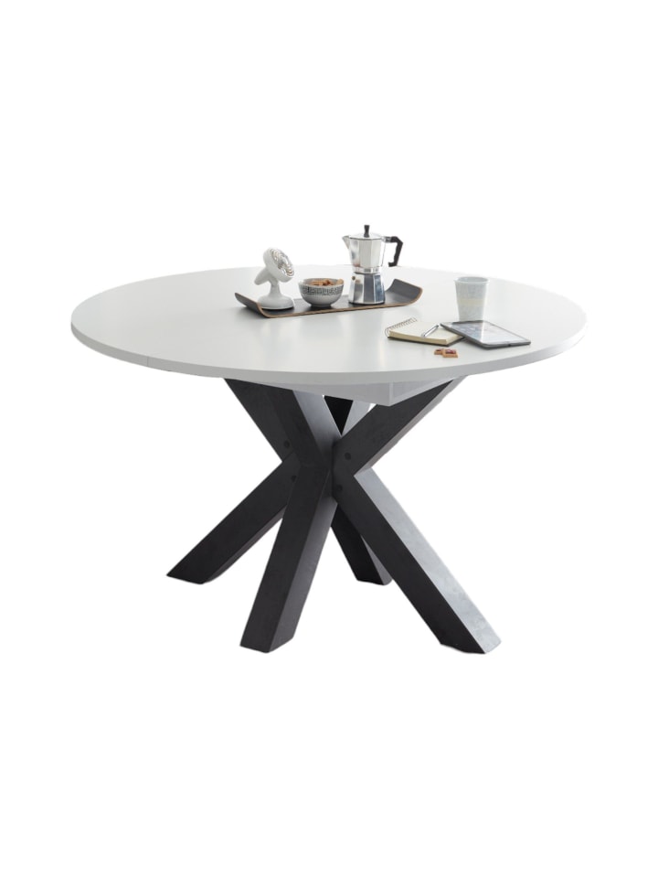 ESSTISCH Rund ausziehbar Edda 8 130x130x78 Küchentisch Graphit/Weiß