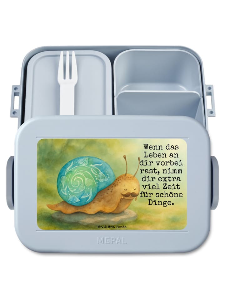 Bentobox Schnecke Sir Design mit Spruch in Blau Pastell