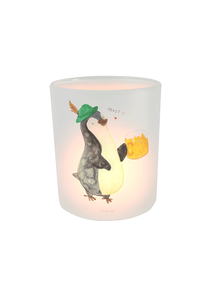 Windlicht Glas Pinguin Bier ohne Spruch in Transparent
