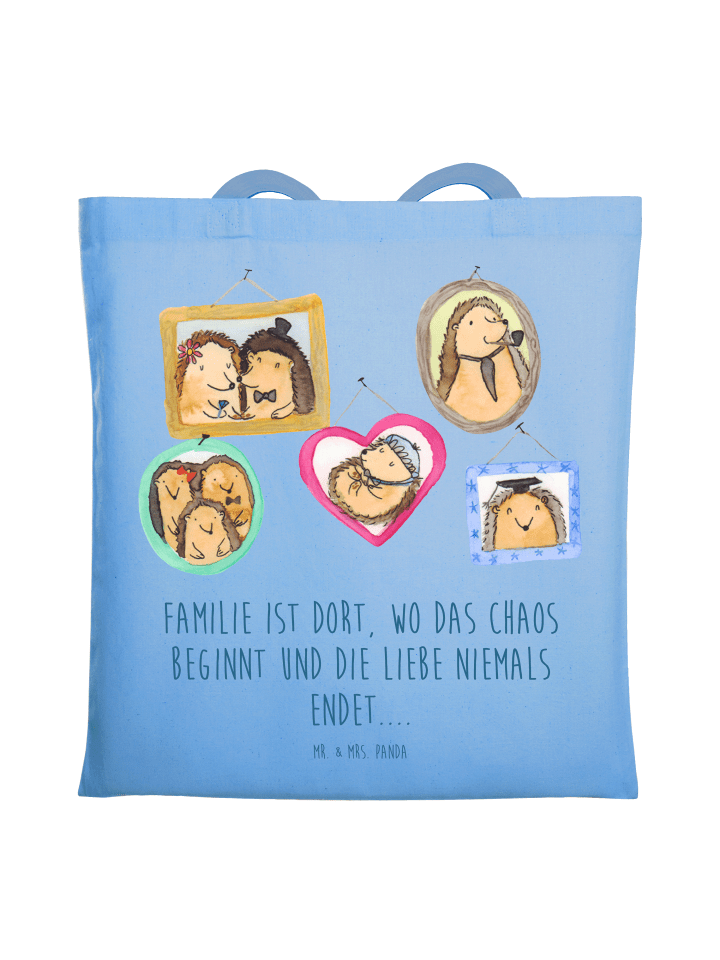 Tasche Igel Familie mit Spruch in Sky Blue