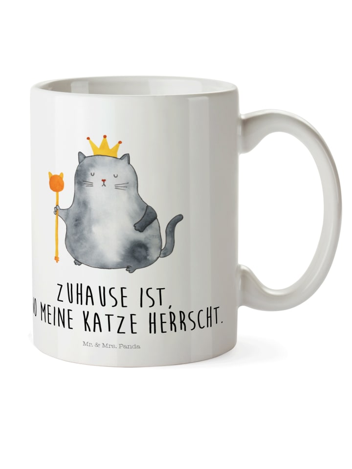 Tasse Katze König mit Spruch in Weiß