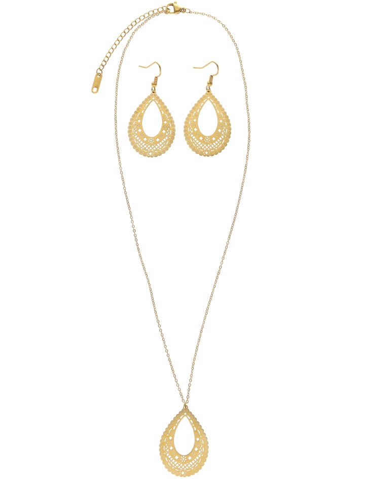 Women Jewelry Set With Necklace And Pair Of Earrings in Gold