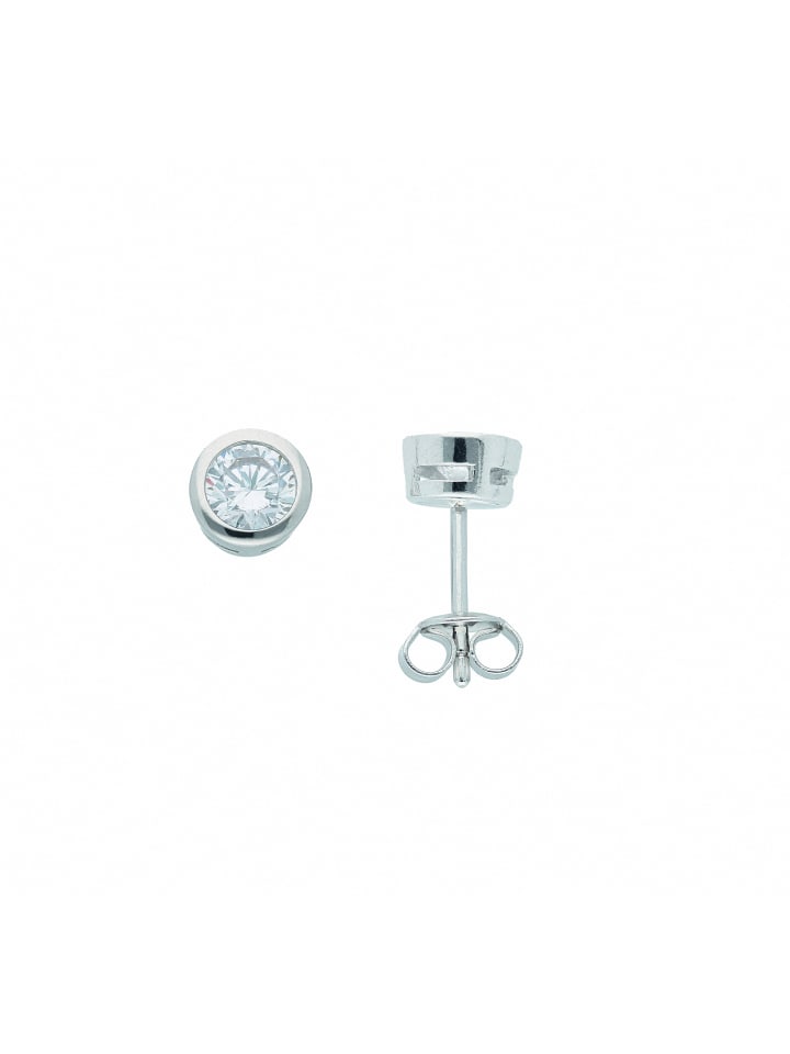 Damen 925 Silber Ohrringe / Ohrstecker mit Zirkonia Ø 6,5 mm in silber