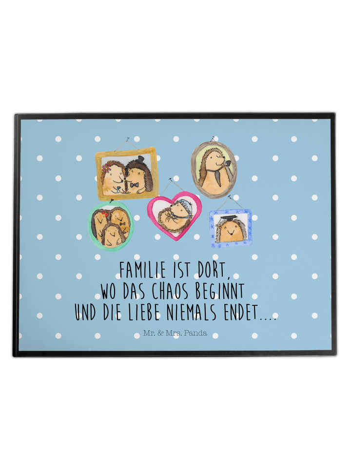 Tischpad Igel Familie mit Spruch in Blau Pastell