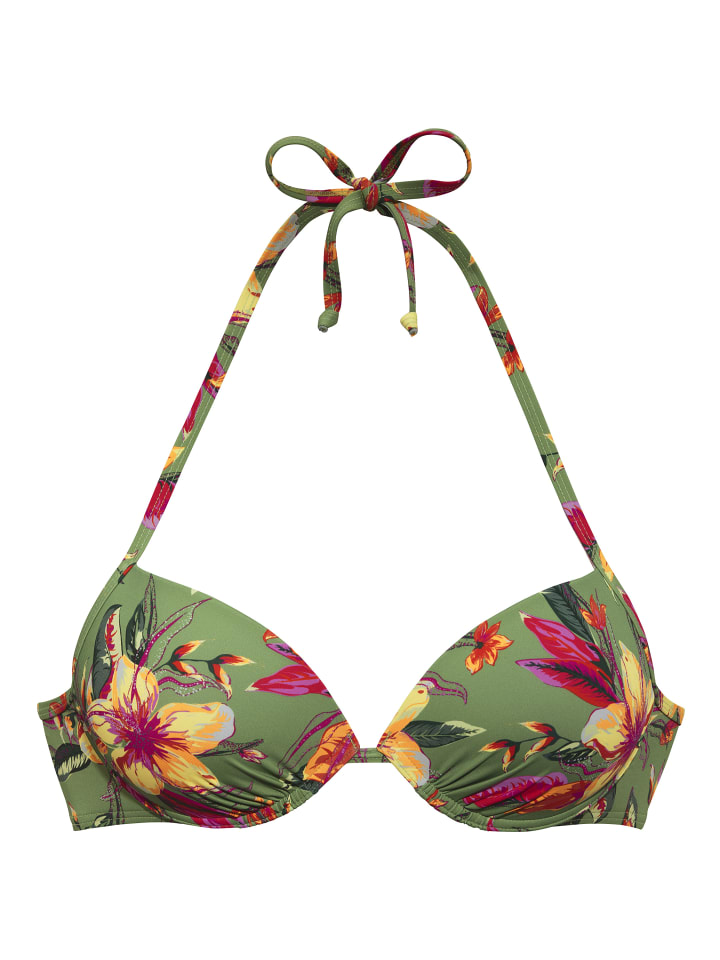 Push-Up-Bikini-Top in salbei-pink bedruckt