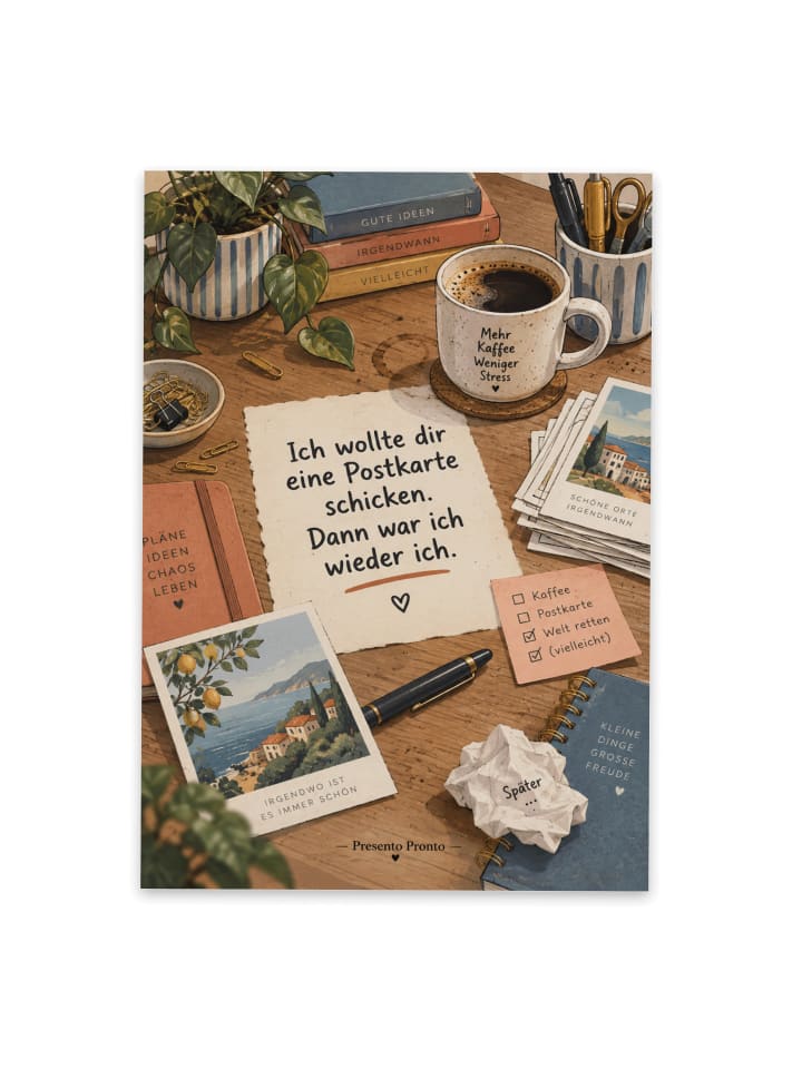 Postkarte Schreibtisch chaotisch Design mit Spruch in Weiß