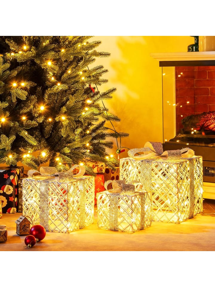 3er Set LED Geschenkboxen in Weiß
