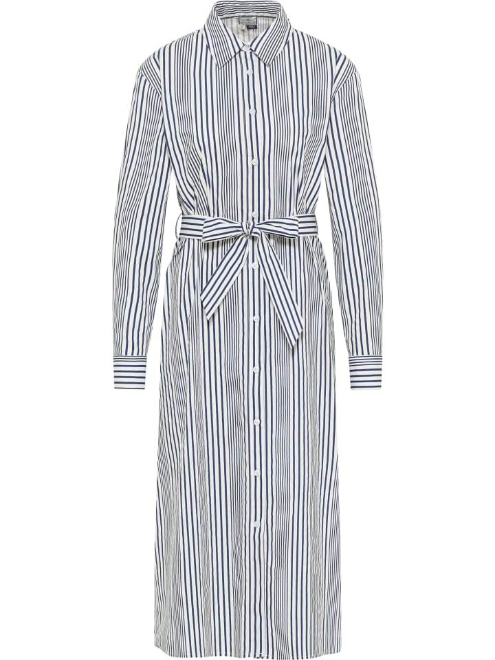 Damen Hemdblusenkleid in Wollweiss Marine