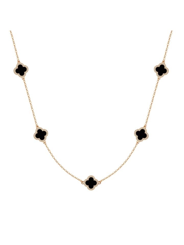 Halskette Kleeblatt aus Messing mit Zirkonia in gelbgold