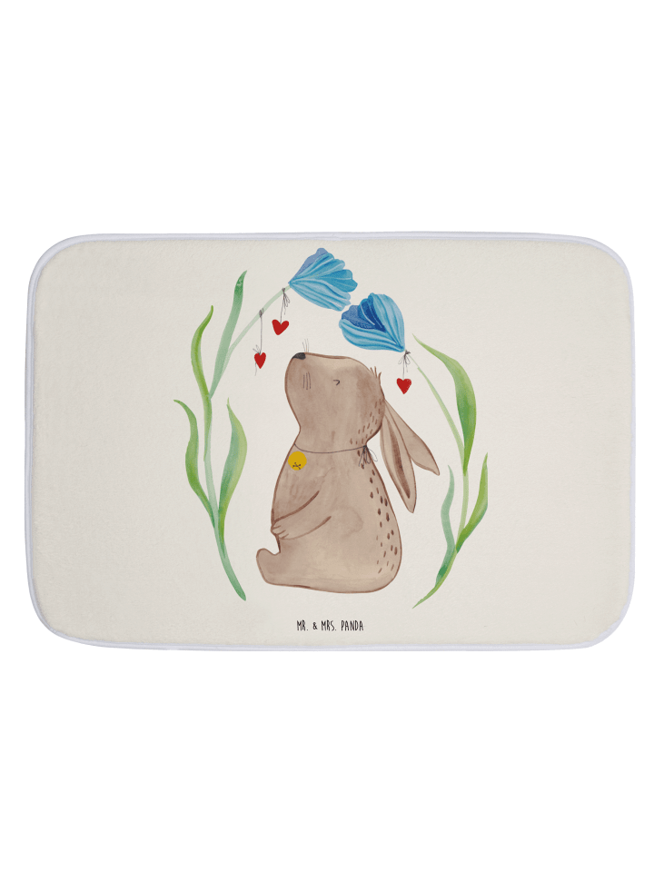 Badeteppich Hase Blume ohne Spruch in Weiß