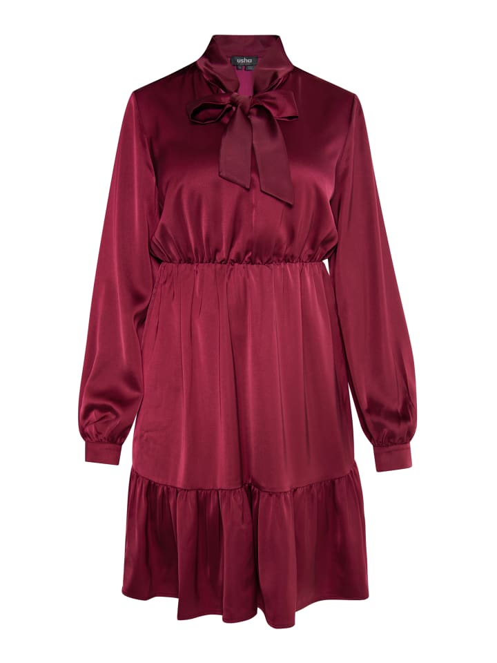 Damen Midikleid Mit Volant in Weinrot