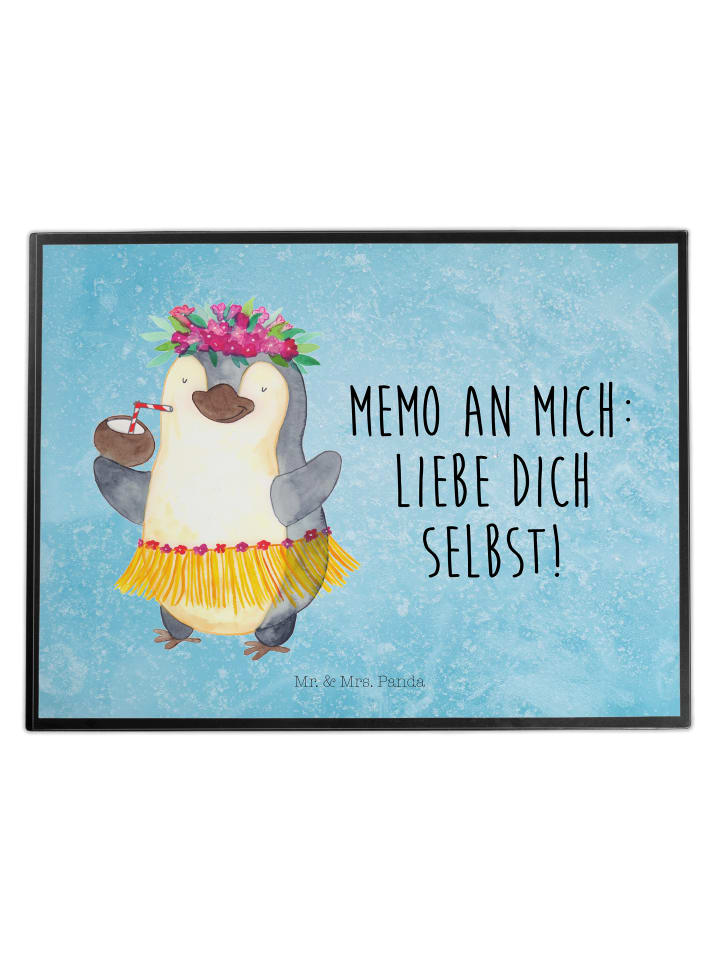 Schreibtischunterlage Pinguin Kokosnuss mit Spruch in Eisblau