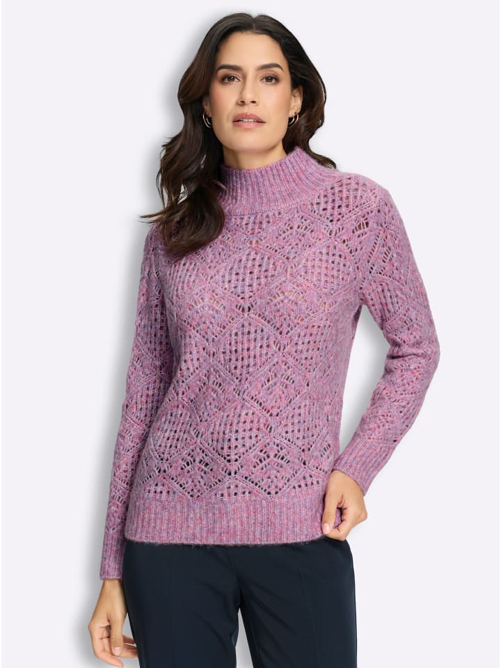 Stehkragen-Pullover in orchidee-meliert