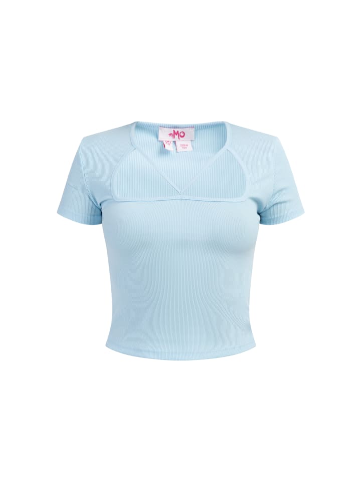 Damen Rippstrick T-Shirt in Hellblau