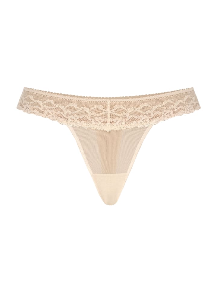 Mesh Tanga mit floraler Spitze Leo in beige