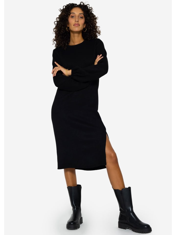 Softes Jerseykleid in Midilänge in Schwarz