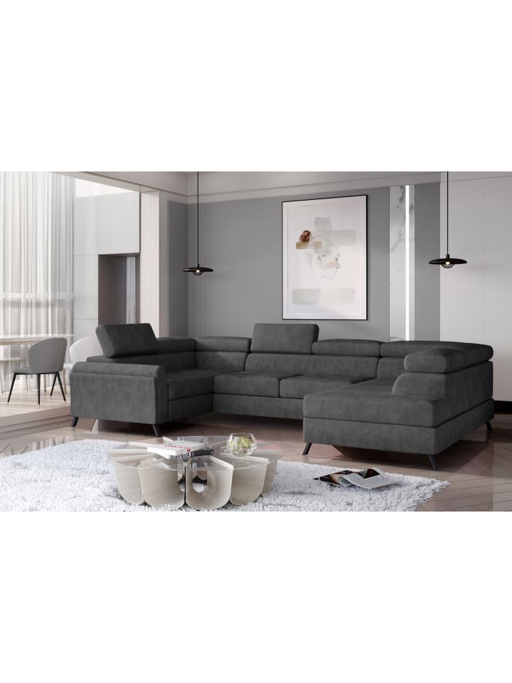 Esco Recamiere Rechts in Anthrazit - (L) 200 x (B) 336 x (H) 92 cm
