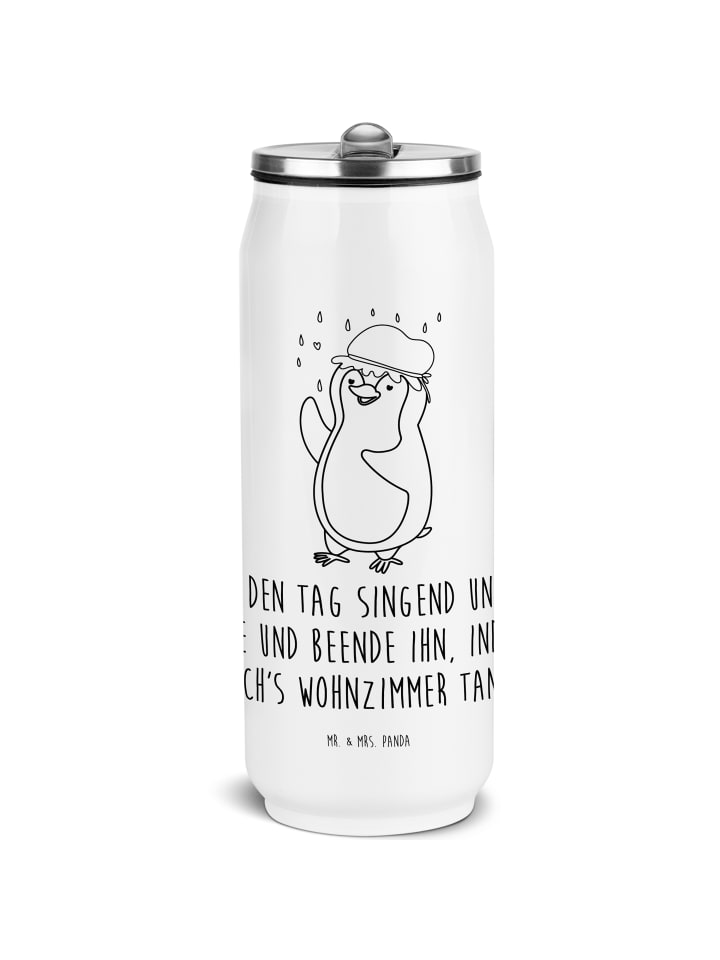 Thermobecher Pinguin Duschen mit Spruch in Weiß