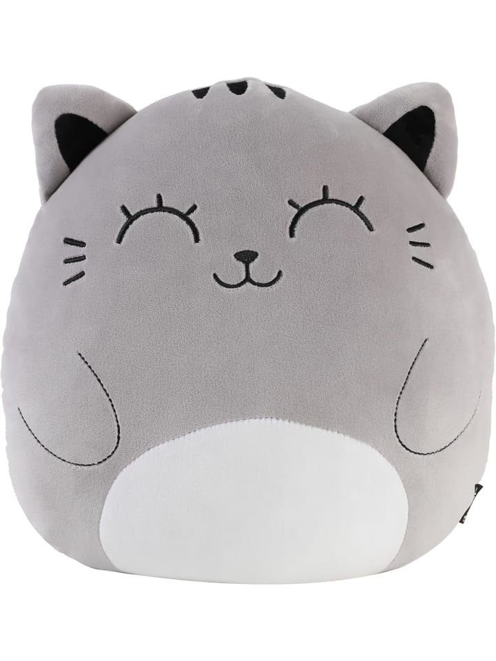 Dekokissen für Kinder/Wohnzimmer, Flauschiges Stoffkissen in Form graue Katze