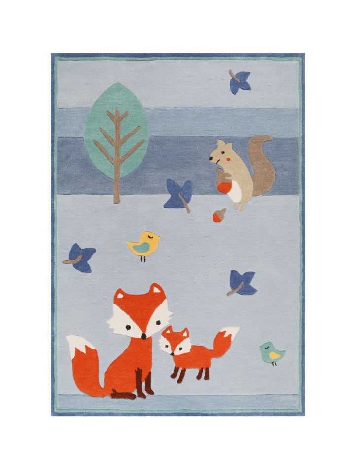 Kinderteppich E-Fox in the woods in blau