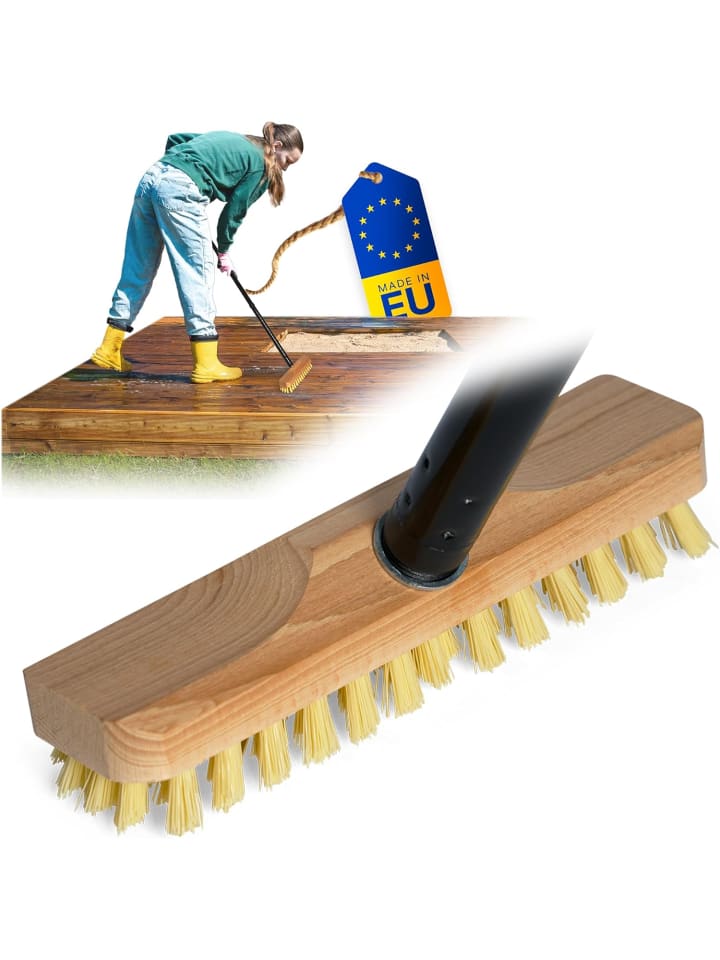 Schrubber aus Holz mit Borsten Wischer mit Gewinde und Steckstiel vier in Braun